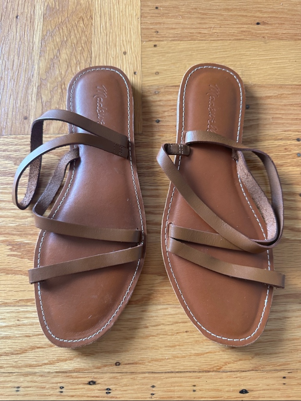 Madewell Brown Leather Strappy Slide Sandals